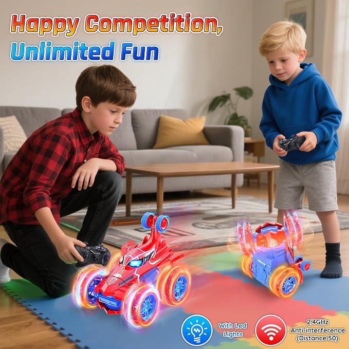 Remote Control Car for Boys - 360° Rotates and Flips 4WD Remote RC Stunt Cars for Kids, 2.4GHz RC Car with LED Lights, Easter Birthday Gift for Boy 3 4 5 6 7 8 9 13 Year Old