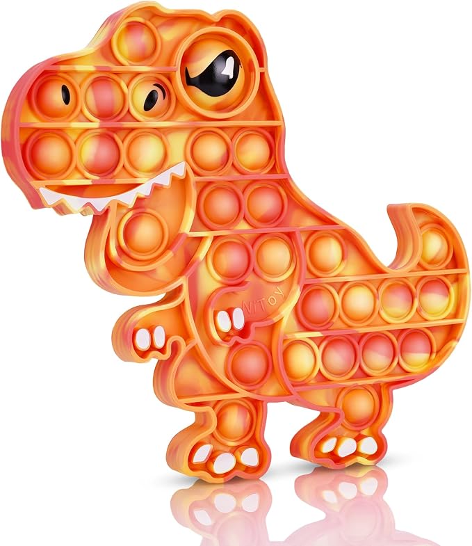 Dinosaur Pop Fidget Toy for Travel, Home, Classroom, Kids & Adults Silicone Stress Relief Sensory Game, Dual-Sided Educational Bubble Toy for Fine Motor Skills, Focus, Anxiety Reduction (Orange)