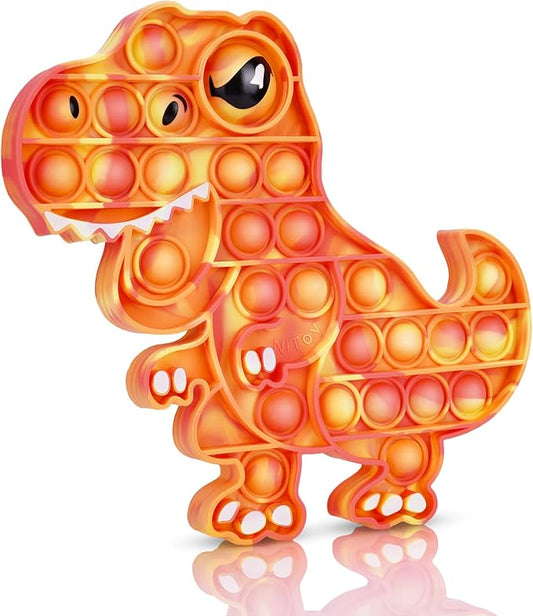 Dinosaur Pop Fidget Toy for Travel, Home, Classroom, Kids & Adults Silicone Stress Relief Sensory Game, Dual-Sided Educational Bubble Toy for Fine Motor Skills, Focus, Anxiety Reduction (Orange)