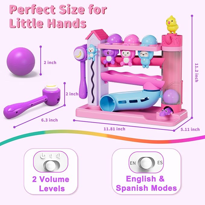 Musical Toddler Toys for 1 2 3 Years Old, Educational Baby Toys 12-18 Months with Bilingual Toddler Learning, Interactive Toys for 1 Year Old Girl, Christmas Birthday Gift for 1 Year Old Girl (Purple)