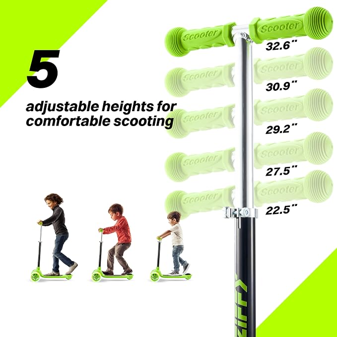 JOVA ZIFFY Multicolor 3 Wheel Scooter for Kids 3-5, Toddler Kick Scooters with LED Light-Up Wheels for Boys and Girls, 5 Adjustable Height and Lean-to-Steer Design, Support up to 110 lbs