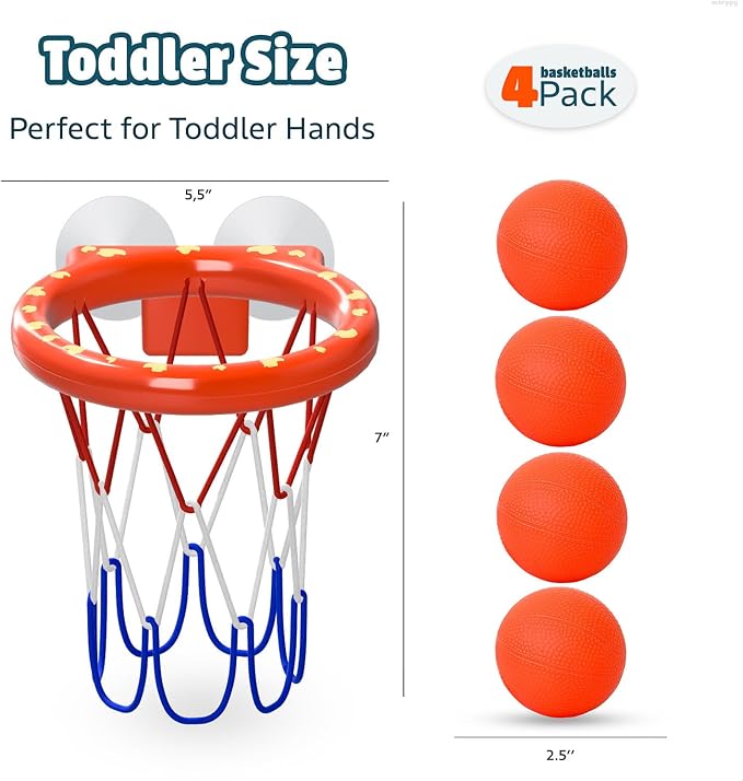 Bath Toys – Bathtub Basketball Hoop for Toddler | Bath Toys for Kids with 4 Mold-Free Balls and Strong Suction Cups Basketball Hoop | Toddler Shower Toys and Fun Bathtub Toys for Boys and Girls