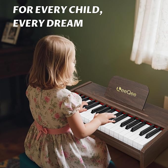 LeeQee 37-Key Wooden Kids Piano Keyboard Education Instrument Toy for Kids | Electronic Music Toy with Pro Sound, Educational Learning Modes - Best Toddler Educational Gift for Musicians 3+
