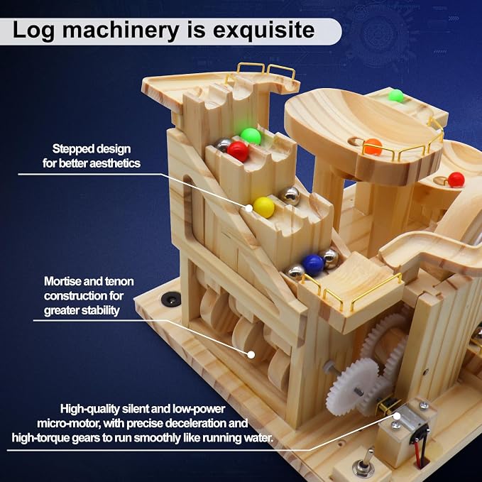 Losbenco Wooden Marble Run Electric Motorized, Electric Model Kit Marble Run Brain Teaser Wooden Puzzles Building Toy, 3D Wooden Puzzles for Adults and Kids to Build