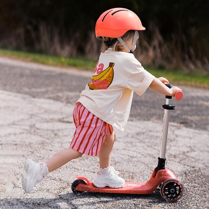 Kicknroll Kids Scooter Light Up 3 Wheel Toddler Kick Scooters with Jelly Glitter Anti-Slip Deck and LED Wheels, 4 Adjustable Heights, Foldable, Lean-to-Steer Design for Girls & Boys 3-12 Max 110 Lbs