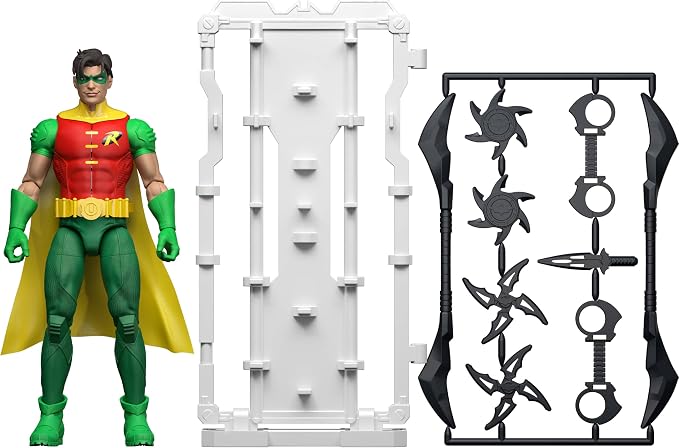 Mattel DC Premier 6.5 Inch Robin Action Figure Series 1, Detailed Super Hero Design 22 Articulations & Fabric Cape, Weapon Stand & Accessories