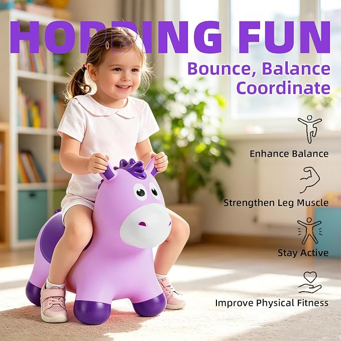 Bouncy Animals Horse for Toddlers, Hopping Toys Jumping Horse Hopper, Ride on Toys Indoor Outdoor Inflatable Birthday Gifts for Boys Girls 18 Months 2 3 4 5 6 Year Old, Purple