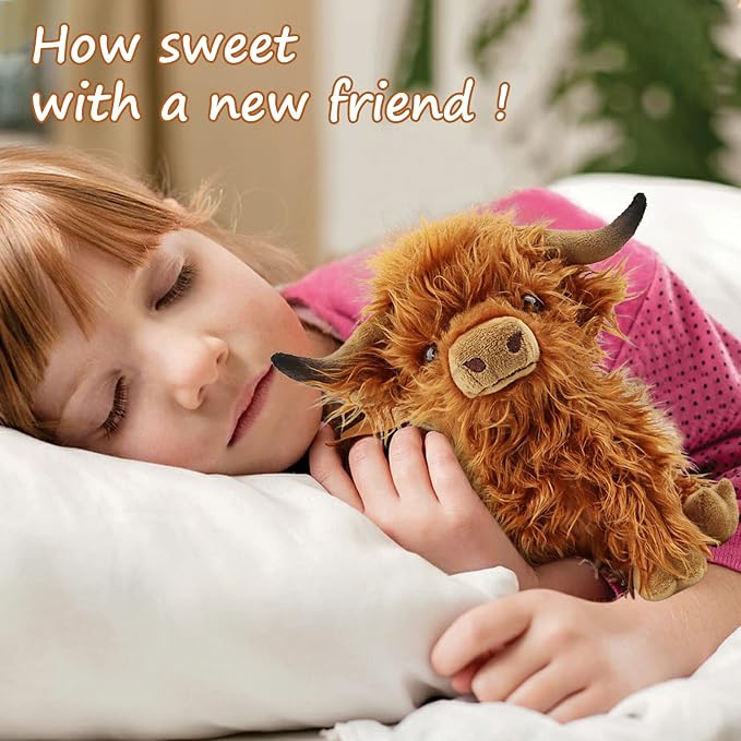 Cute Highland Cows Stuffed Animals,10.5 inches Realistic Cow Plush Toy,Highland Cattle Farm Toy Present for Adults Kids Boys Christmas Halloween Girls Birthday Plush Present