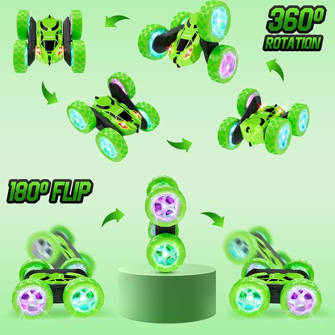 Hamdol Remote Control Stunt Car for Kids, 360° Spinning Double-Sided RC Toy with LED Wheel Lights, 4WD Rechargeable Vehicle for Boys Ages 6–12, Educational STEM Toy & Valentines Gift