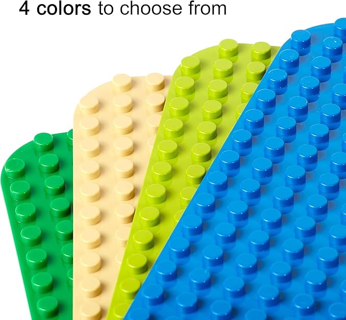 Apostrophe Games Large Building Blocks Base Plates Compatible with All Major Brands – 15 x 10 Inches for Construction Bricks – 4-Pack Multicolor for Table and Floor Use, STEM Learning