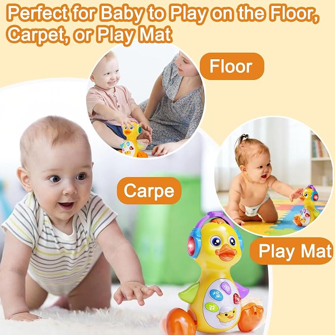 Musical Light Up Duck, Crawling Tummy Time, Educational Learning Dancing Toy for 1 Year Old, 0-3-6-12 Month Baby Infant Gifts
