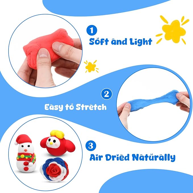 WinnerWhy 72 Pcs 38oz Air Dry Modeling Clay Ultra Light Modeling Clay for Kids DIY for Sculpting Air Dry School Gift (White, Red, Blue)