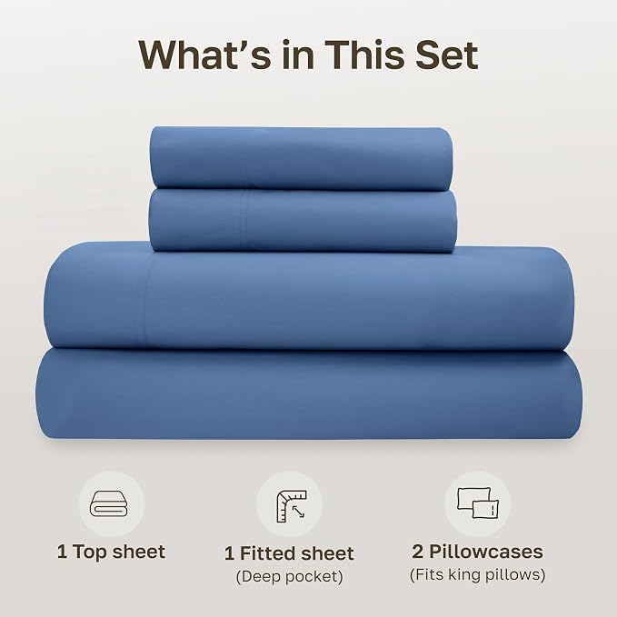 California Design Den California King Sheets Set - Soft 100% Organic Cotton, Crisp and Cool Percale, Deep Pocket Organic Sheets with Anti-Skid Elastic, Breathable and Durable Bedding - Riviera Blue