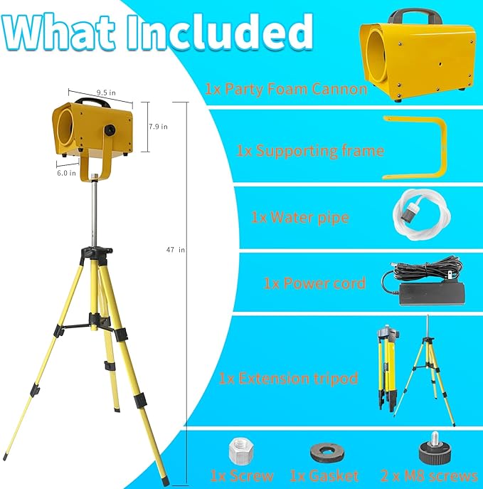Jet Foam Machine for Party, Party Foam Machine with Telescopic Support, Foam Cannon for Garden, Pool, Indoor, Birthdays, Celebrations, and Backyard Events