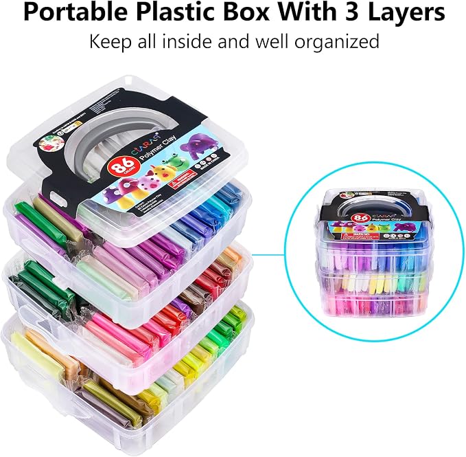 CiaraQ 86-Color Polymer Clay Oven Bake Modeling Kit for Kids & Artists | Non-sticky & non-toxic. 4.4 lb. With sculpting tools. Classroom & Home Use. Fun gift for Kids & artists. Ages 4+.