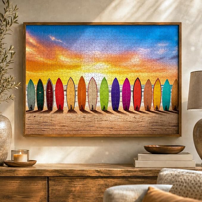 Cross & Glory - Sunrise Surf - 1000 Piece Jigsaw Puzzle for Adults | Vibrant Beach Scene Artwork | Unique Gift Idea