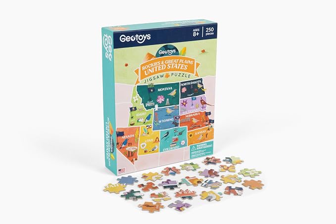 Geotoys Rockies & Great Plains Region Jigsaw Puzzle - Educational and Interactive Map Game - 250 Piece Puzzles - Jigsaw Puzzles for Kids Ages 8-12 - Kids Puzzle Games with Colorful Landmarks