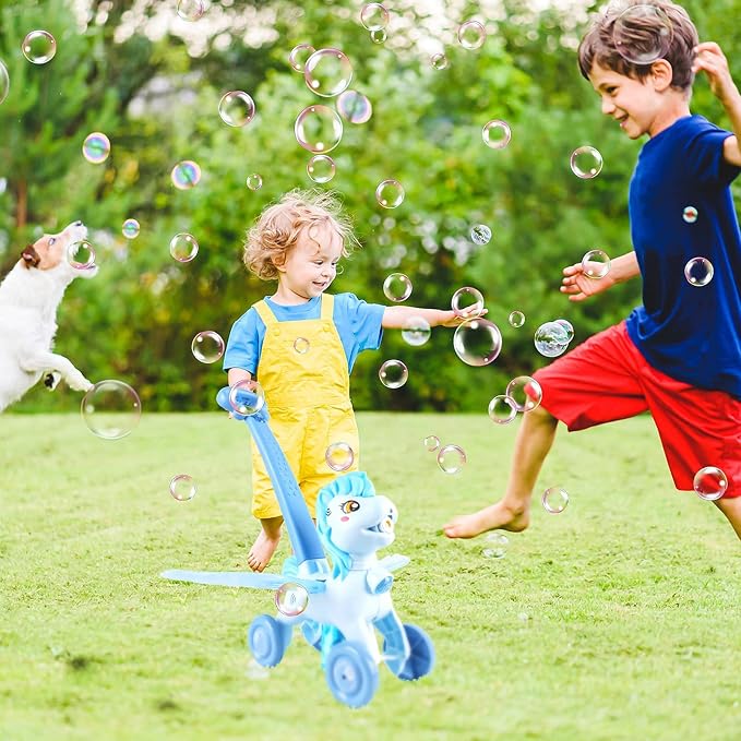 Bubble Machine Blower Blaster Lawn Mower Maker Blue Toy Fun Portable Handheld Operate Automatic Battery Electric Outdoor Summer Birthday Best Gift Light for Toddler Boy Girl Kid 3-12 Year Old