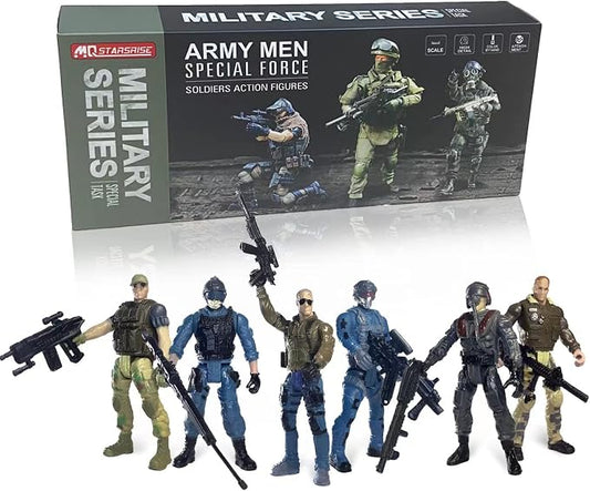 Army Men Action Figures, 6 Pcs Play Set for Kids, US Army and SWAT Team Toy With Military Weapons Accessories, Birthday Gift for Boys Age 4-7 6-8
