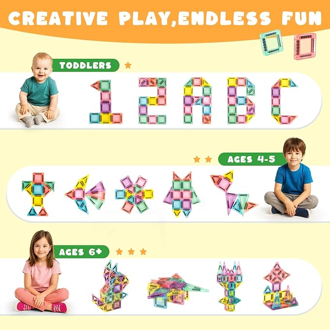 3 otters Travel Magnetic Tiles with Case, 44PCS Mini STEM Toys Travel Magnetic Building Blocks for Kids Birthday Party Gift Classroom Prize