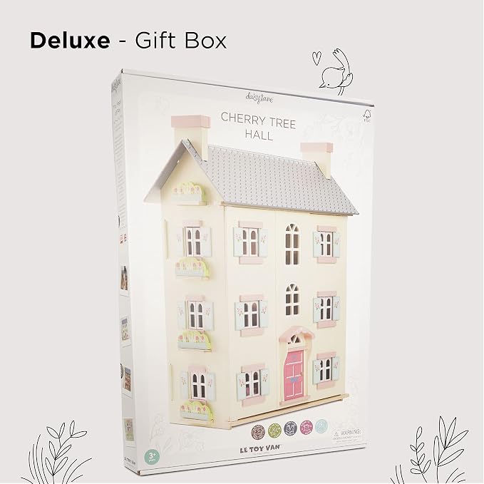 Le Toy Van - Gorgeous Cherry Tree Hall Large 4 Storey Wooden Doll House Play Set For Girls or Boys | Great As A Gift | Suitable for Ages 3+