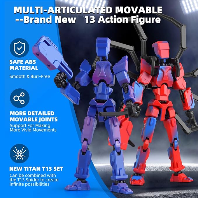 T-Spider13 Action Figure Set -Titan 13 Action Figure with Sucker Spider 13 Collectible 3D Printed Toys Highly Detailed Action Figures for Collectors and Fans （Assembly Required）- Red