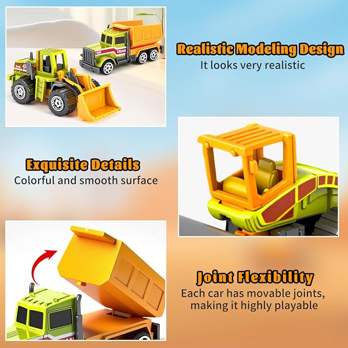 6 Pack Construction Toy, Mini Diecast Farm Tractor Toy Construction Trucks for Kids Boys Age 3-5 6 7, Excavator, Forklift, Dump Truck- Model Car Toys for Toddlers Birthday Gift Goodie Bag Stuffers