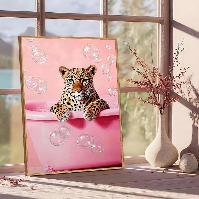 Paint by Numbers for Adults and Kids Beginner, Cheetah Bathroom Painting by Number Kits On Canvas, Number Artist Paint by Number Kit DIY Oil Painting Acrylic Paints, Home Wall Decor Gift 12X16inch