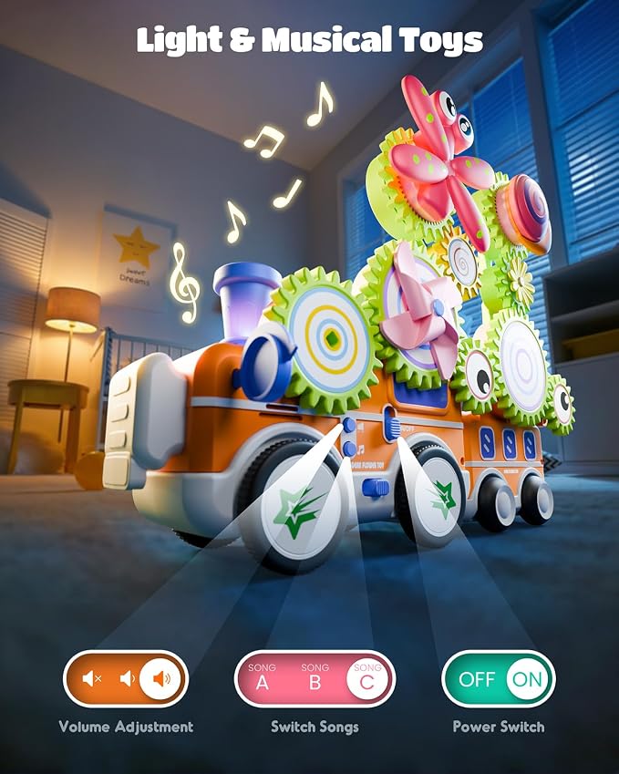 LIGHTDESIRE Toddler Toys Montessori Musical Train Set Gear Building Toys | Creative STEM Toys for 3 4 5 6 Years,Lights Electric Rotating Gear Learning Toys,Birthday Gifts for Toddler Boy Girl,Upgraded