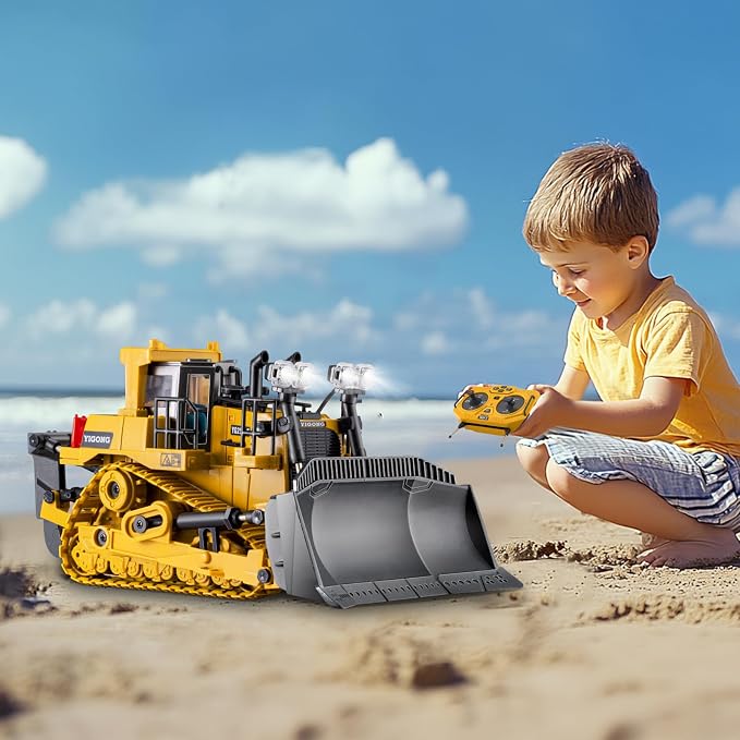 Samtop Rc Bulldozer Toys - Remote Control Bulldozer Construction Vehicles Trucks for Boys Kids Age 6 7 8-12 - Metal RC Electric Tractor Loader Toys with Light and Sound - 3-5 Birthday