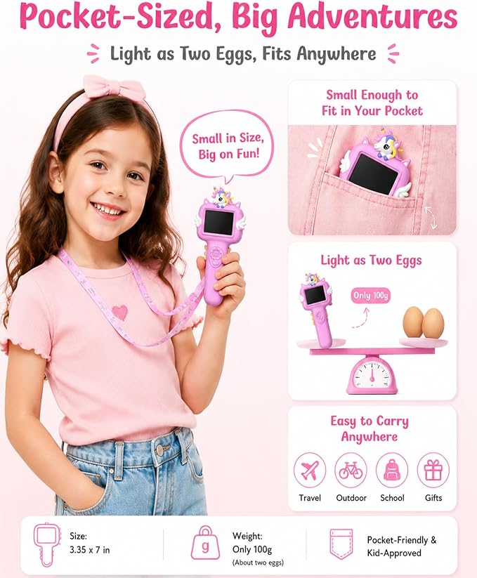 Outdoor Portable Kids Microscope: 100g Lightweight Pocket Design with One-Hand Grip for Travel – 3.5H Rechargeable Battery & 6 LEDs for Anytime Exploration – 1s Quick Auto Focus