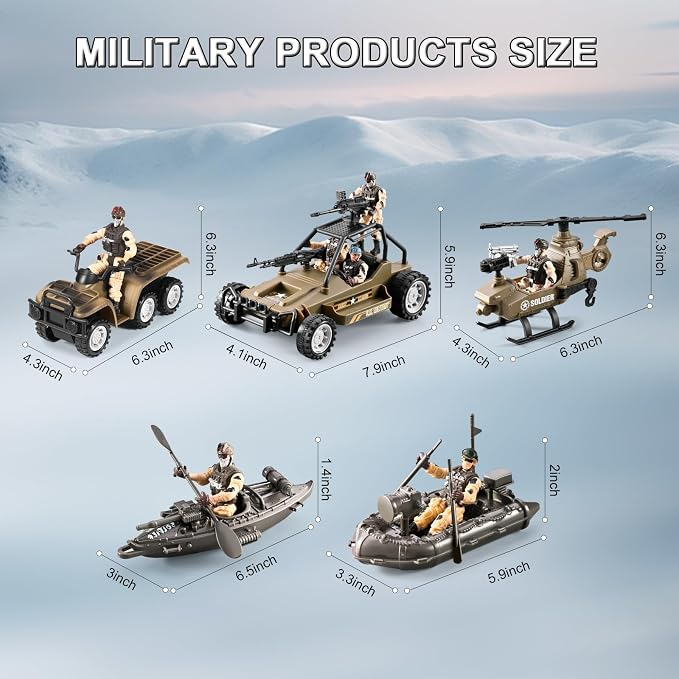 86-In-1 Army Men Toys for Boys 4-7 6-8 8-12, Military Base/Truck/Kayak Boat/Motorcycle/Helicopter/Army Men Action Figures/ Weapon Gear Accessories, Military Combat Toys Kids Boys Birthday Gifts