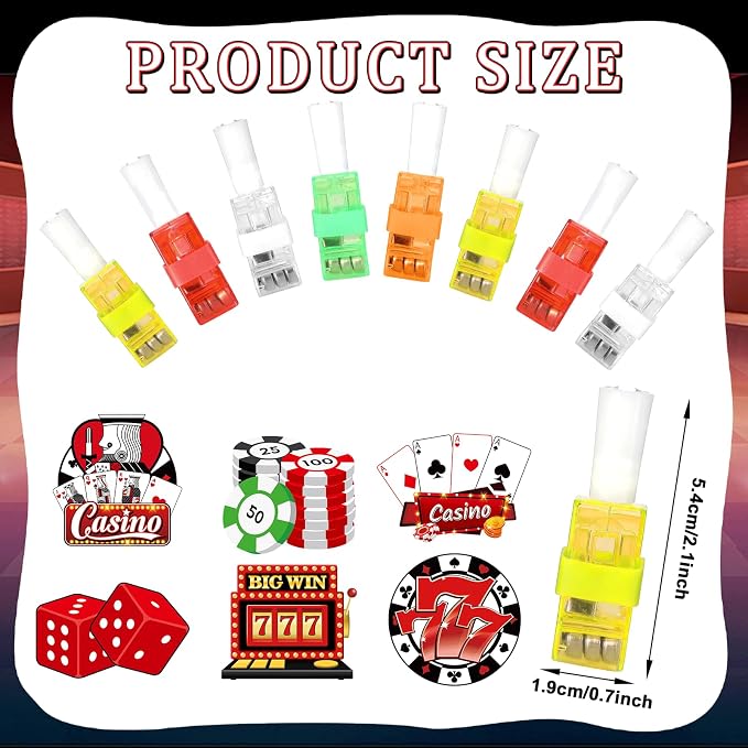 CHUNNIN 36 PCS Casino Party Favors Casino Birthday LED Light Up Finger Lights, Glow in the Dark Poker Party Finger Light Bulk for Goodie Treat Bags Stuffers Game Birthday Party Supplies