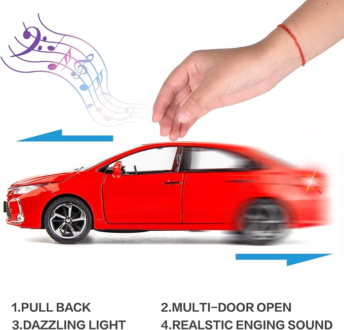 BDTCTK Compatible for 1:32 Corolla Model Car, Zinc Alloy Pull Back Toy Car with Sound and Light for Kids Boy Girl Red