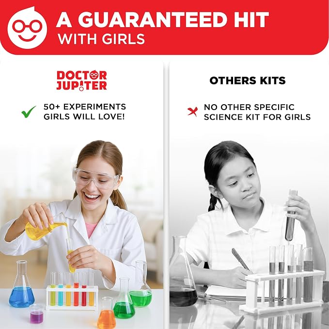 Doctor Jupiter Girls' Science Kit, Chemistry Set for Kids Ages 8-10-12-14 | Birthday Gift Ideas for 8,9,10+ Year Old Girls | STEM Toy Kit with 50+ Experiments | Learning & Educational Projects