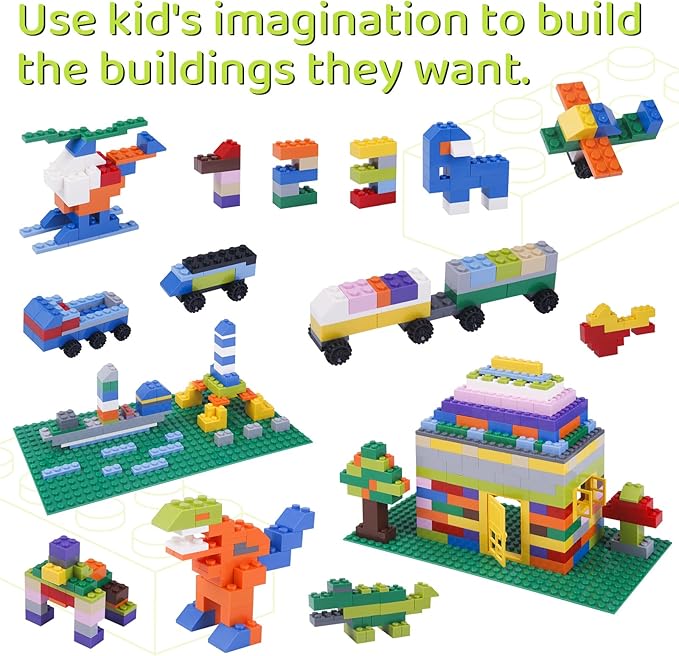 1100 Pieces Building Bricks, Compatible with Lego Classic Building Blocks Bulk with Baseplates, Doors Windows and Wheels, STEM Creative Construction Toys for 6 7 8 9 10 11 12 Year Old