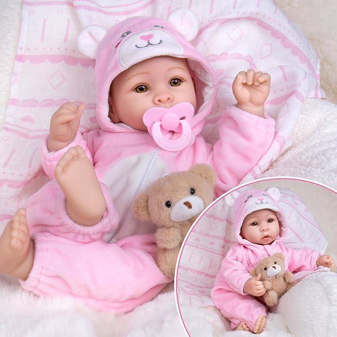 UOFTKIZ Baby Dolls Girl - 17" Real Life Baby Doll, Soft Body Doll with Feeding Toy Kit, Gift for Grandparents, New-Parents, Kids 3+