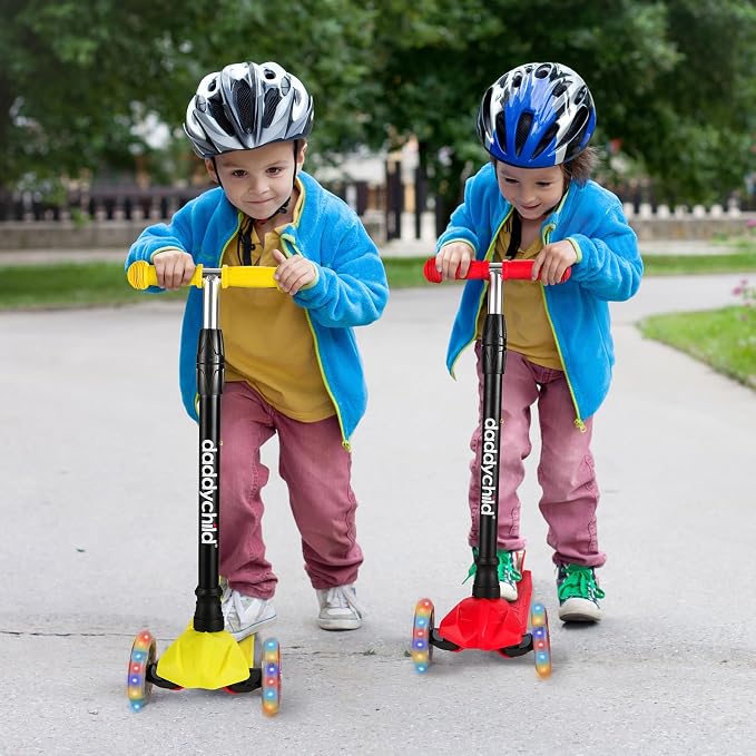 Kids Kick Scooter, 3 Wheeled Scooter for Kids, Child/Toddlers Toy, Adjustable Height, Anti-Slip Deck, Flashing Wheel Lights, for Boys/Girls 3-12 Year Old