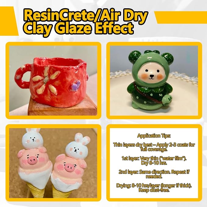 Air Dry Clay Glaze, Clay Varnish for Air Dry Clay/Polymer Clay Sealer, ResinCrete, Varnish for Pottery&Acrylic Paint, Waterproof & Stain Resistant, Design for Air Dry Clay Pottery (Gloss6OZ+Matte6OZ)