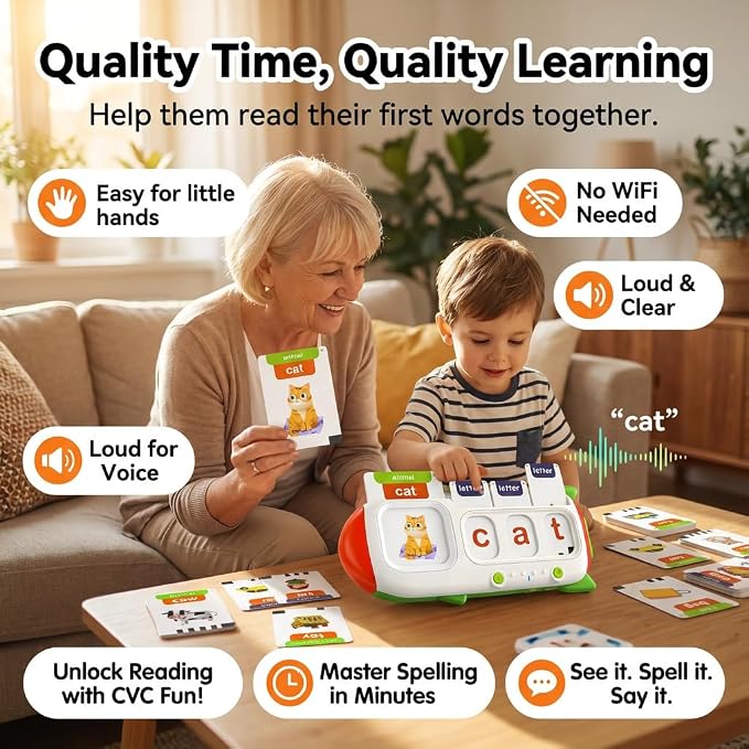 Talking Flash Cards for Toddlers 2-8,Montessori Toys for Autism,107 Sight Words,Alphabet CVC Learning Toy,Speak and Spell Phonics Games for Kindergarten,Educational Birthday Gift for Kids