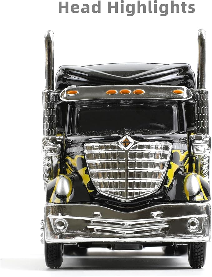 1/64 Scale International Lonestar Heavy Truck Model Semi Trailer Head Toy Alloy Metal Diecast Tow Traktor Toy Gift Classic Auto Model Collection for Kid Boy Men Adult (Yellow)