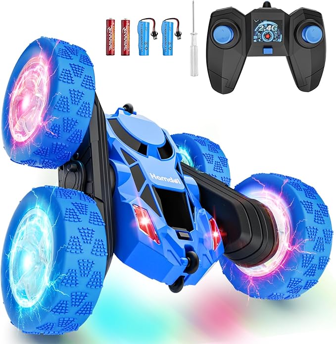 Hamdol STEM Remote Control Car for Kids Ages 6-12, 4WD RC Stunt Car with LED Wheel Lights & 360° Flips, 2.4GHz Fast Electric Toy for Boys 8-10, Educational Gift for Birthday or Valentines