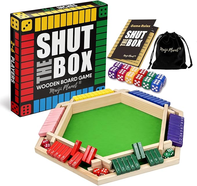 Original Classic 2-6 Player Shut The Box Game, Math Dice Board Game for Family Night Classroom Travel, Wooden Classic Table for Group Kid Adult Senior Camp Party Bar Easy Quick and Fun