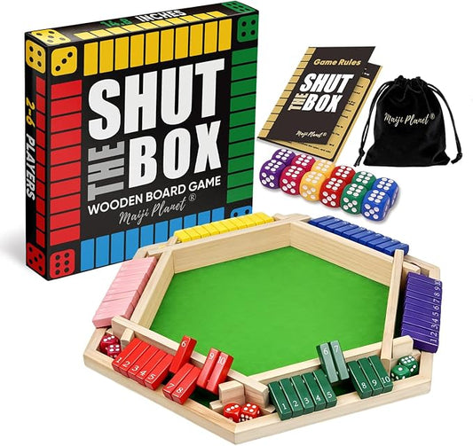 Original Classic 2-6 Player Shut The Box Game, Math Dice Board Game for Family Night Classroom Travel, Wooden Classic Table for Group Kid Adult Senior Camp Party Bar Easy Quick and Fun