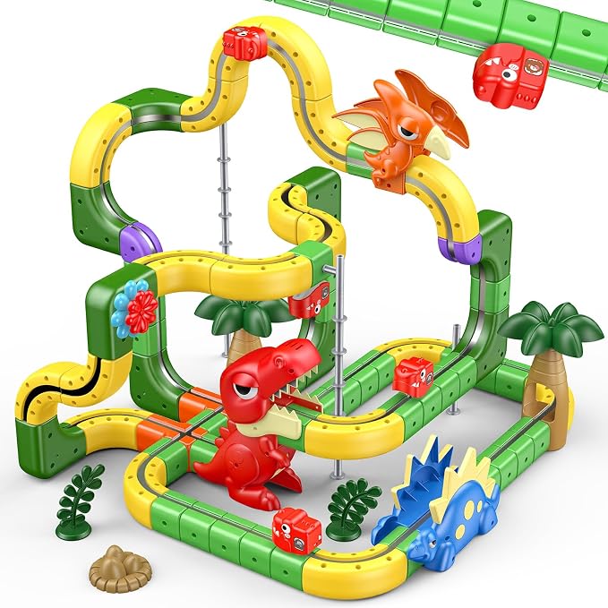 Upgrade Magnetic Train Set: 188PCS 3D Infinity Racer Electric Train Set for Kids Flexible Cube Track Anti-Gravity Dinosaur Train Toys Gifts for 3 4 5 6 7 8-12 Year Old Boys Girls