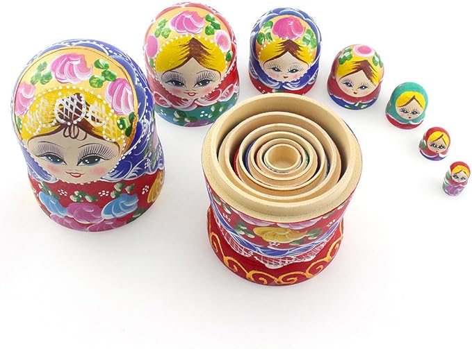 Starxing Russian Nesting Dolls Wood Matryoshka Stacking Set of 7 Handmade Toys for Children Kids Adults Easter Mother's Day Birthday Christmas Halloween Home Room Decoration Gift