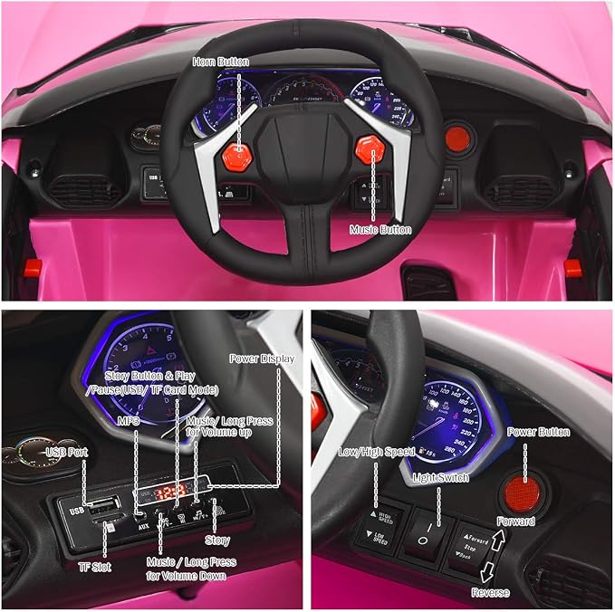 Costzon Ride on Car, 12V Battery Powered Electric Vehicle w/Manual & Remote Control Modes, LED Lights, Horn, Music, MP3, USB, TF, 3 Speeds, Spring Suspension, Ride on Toy for Boys & Girls (Pink)