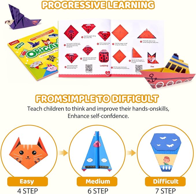 Gamenote Colorful Origami Kit for Kids 80 Projects 160 Double Sided Origami Paper, 100 Sheets Practice Papers Instructional Origami Book Origami Gift for 4+ Kids Adult Beginners Training Craft, Animal