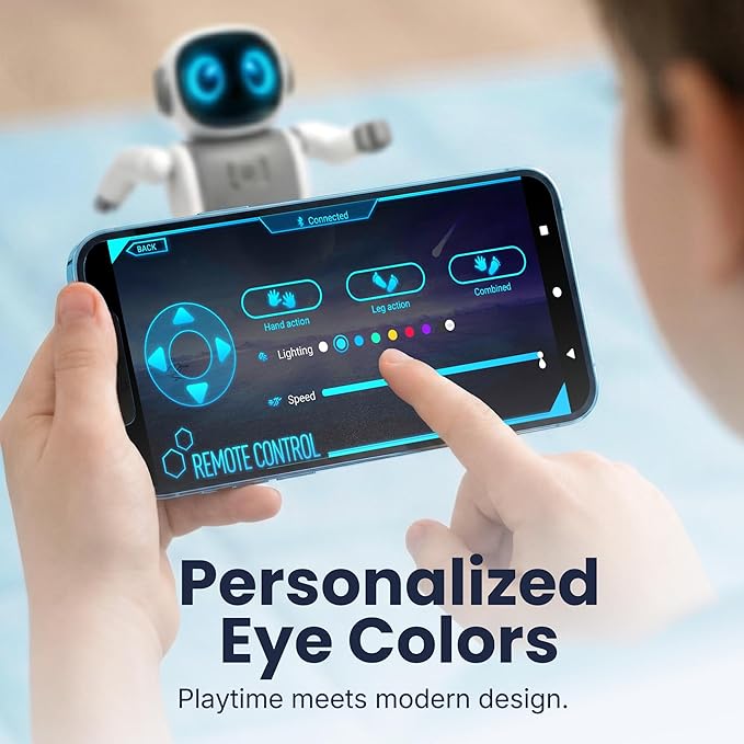 SmartyBot Smart Robot Toy for Kids - Interactive Remote Control Robot with App, Programmable Moves, 7 Customizable LED Eye Colors, Reacts to Music, STEM Learning Toy for Boys & Girls Ages 4 5 6 7 8 9