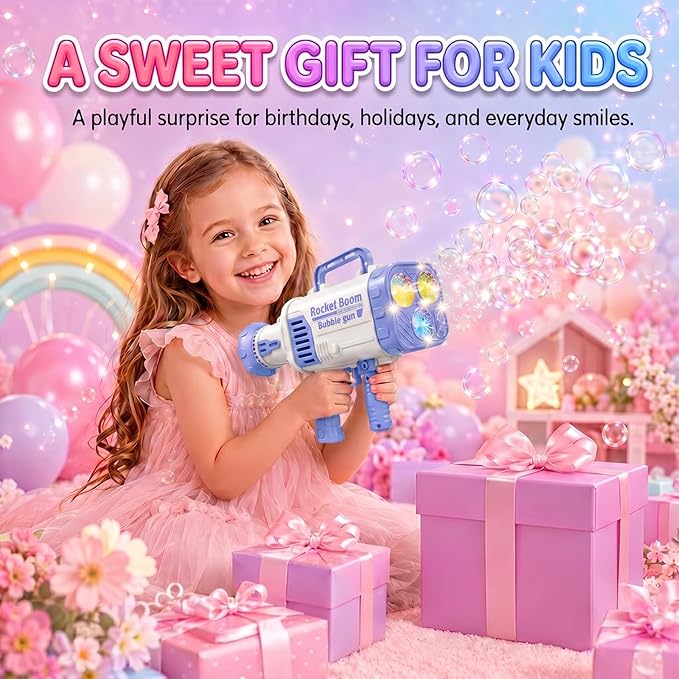 Blue LED Bubble Machine for Boys, Kids Bubble Blower | Blue LED bubble machine with high-output bubbles for backyard, pool, beach, and party fun; great gift for kids age 3+.